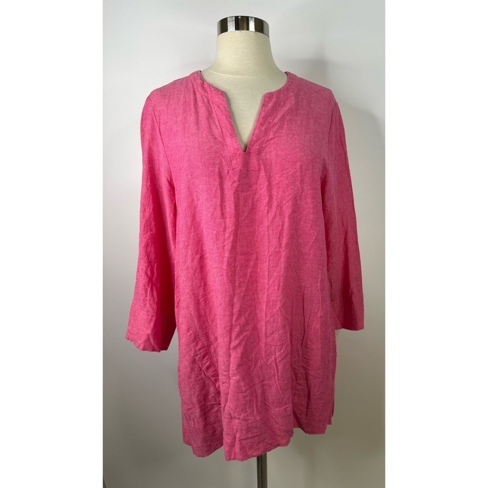 Lands End Casual Linen Round Neck Long Sleeve Tunic Top